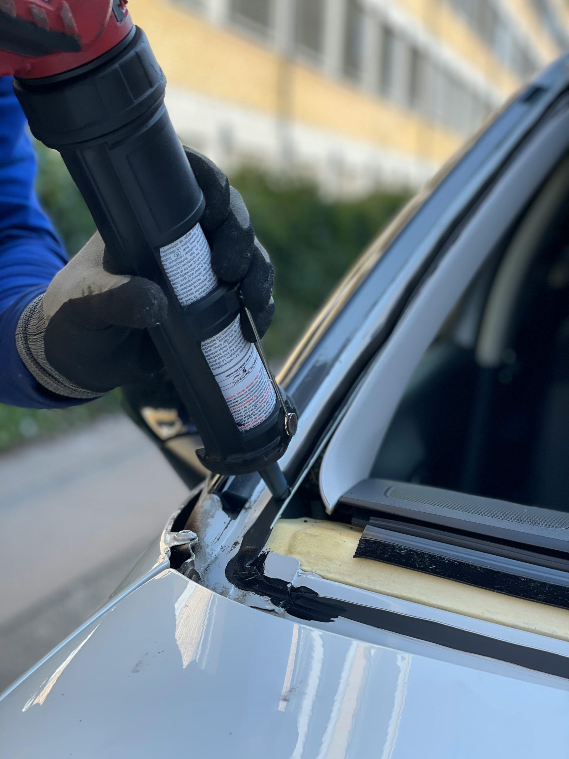 Glueing in a window.